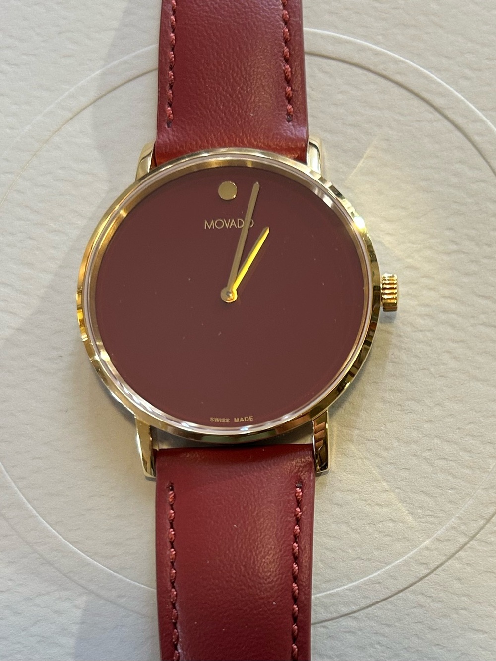 Movado Signiture Watch With 40mm Red Face & Red Leather Band - Picture 4 of 8